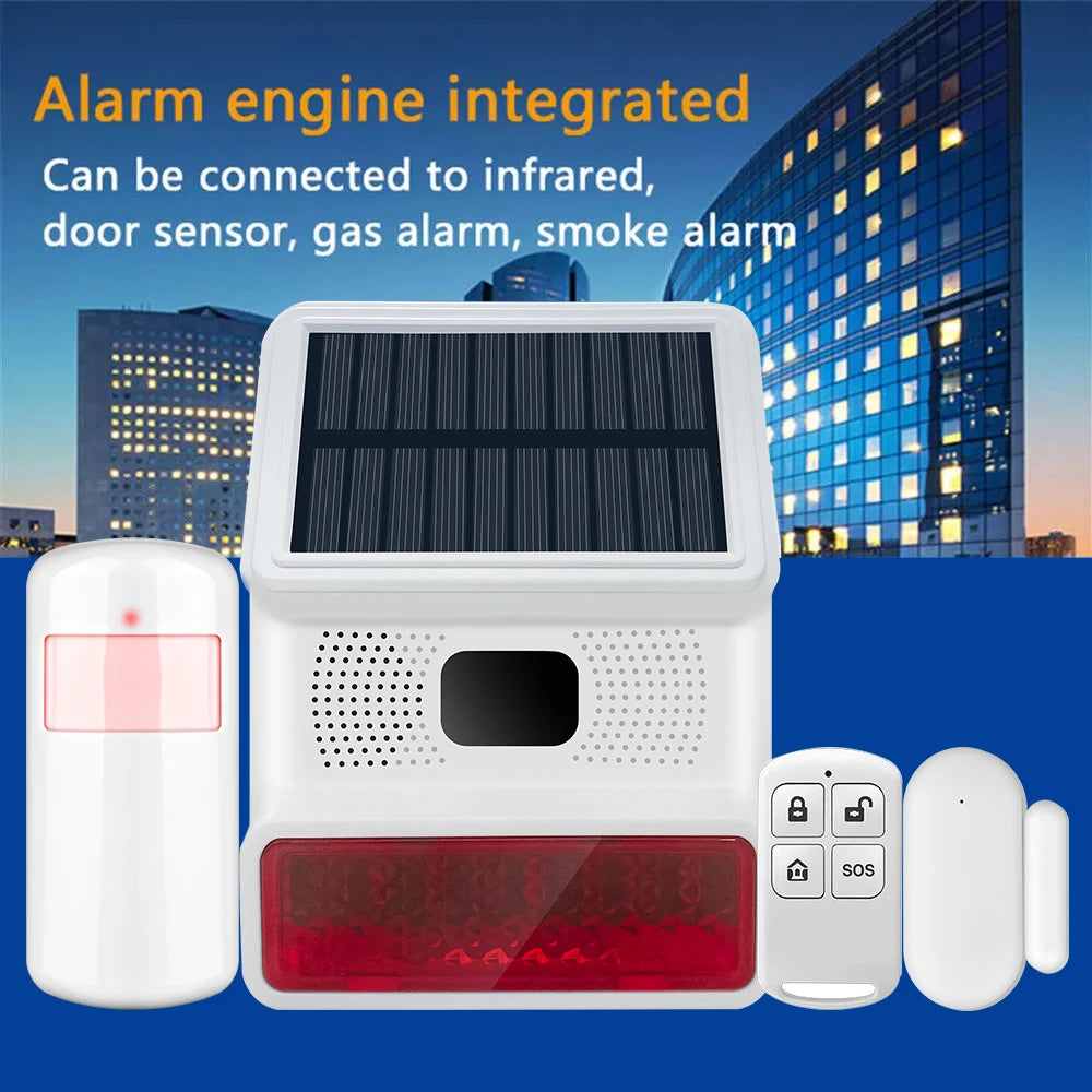 Smarsecur 433MHz Solar Outdoor Waterproof Siren with LED Flashing Light Function as Home Garage Shed Alarm System