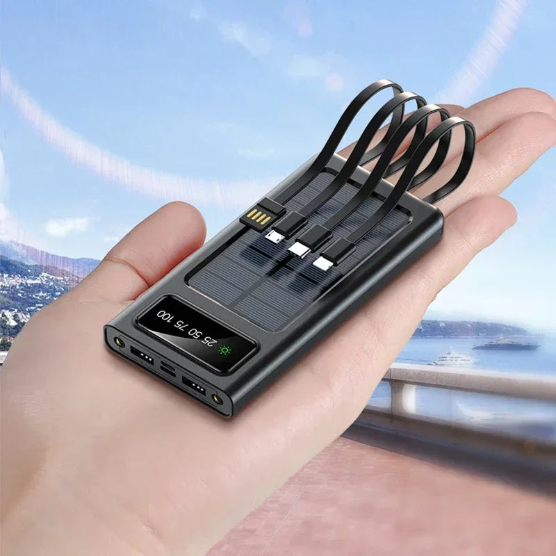 200000mAh 120W Solar Power Bank With Led Lamp Super Fast Charging Ultra High Capacity 4 Wire Digital Display External Battery