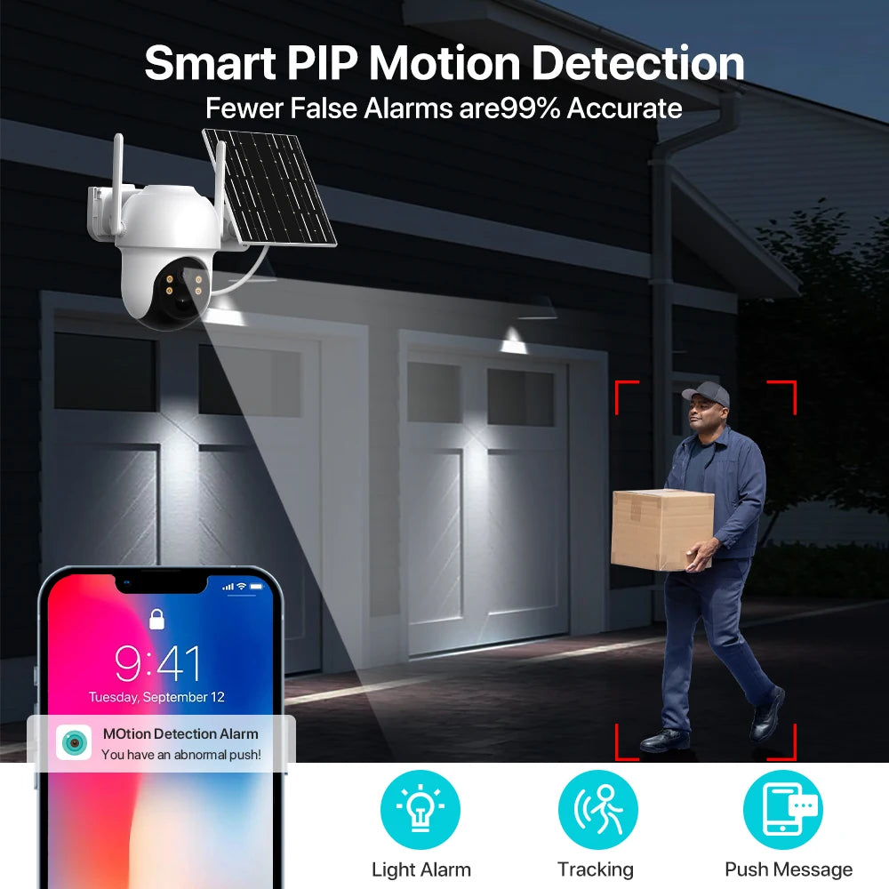 6x Zoom Solar PTZ Camera 4K 8MP HD Outdoor WiFi Wireless IP Camara Solar Panel Security Built in Battery PIR Human 4MP iCsee