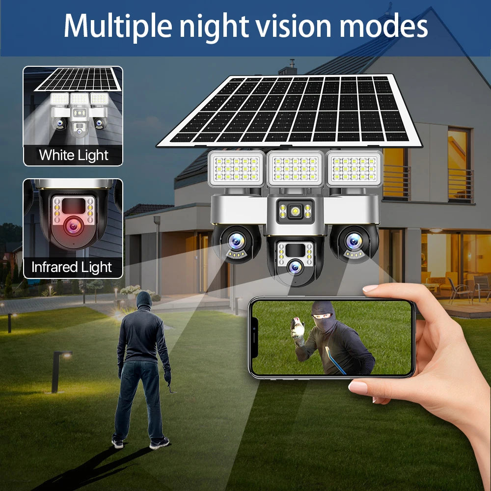 Solar Cameras 4G 15MP Three PTZs Len PIR Human Tracking Security CCTV Surveillance IP Camera PTZs control Wifi security cameras