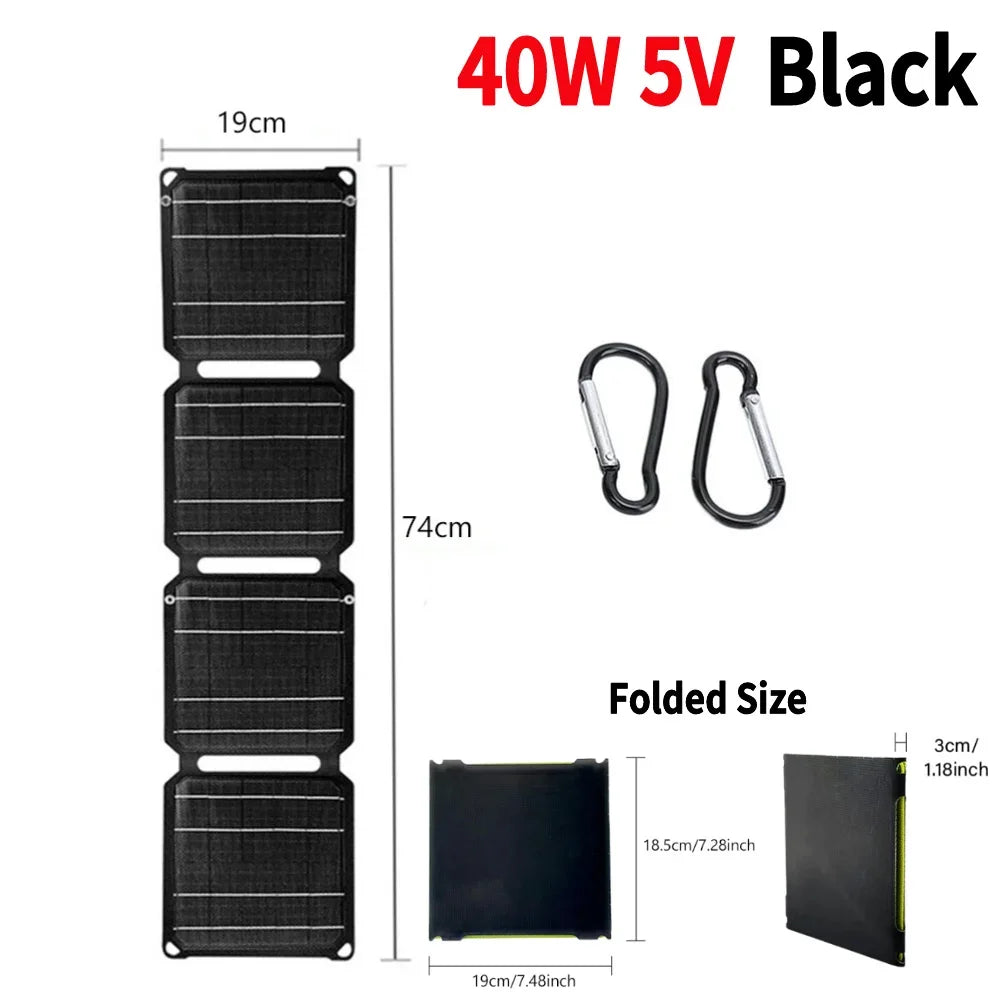 30W/40W 5V Portable Cell Phone Charge Panels PD 20W QC 3.0 5V 9V 12V Foldable Mobile Power Bank Charger for USB A C Power Bank