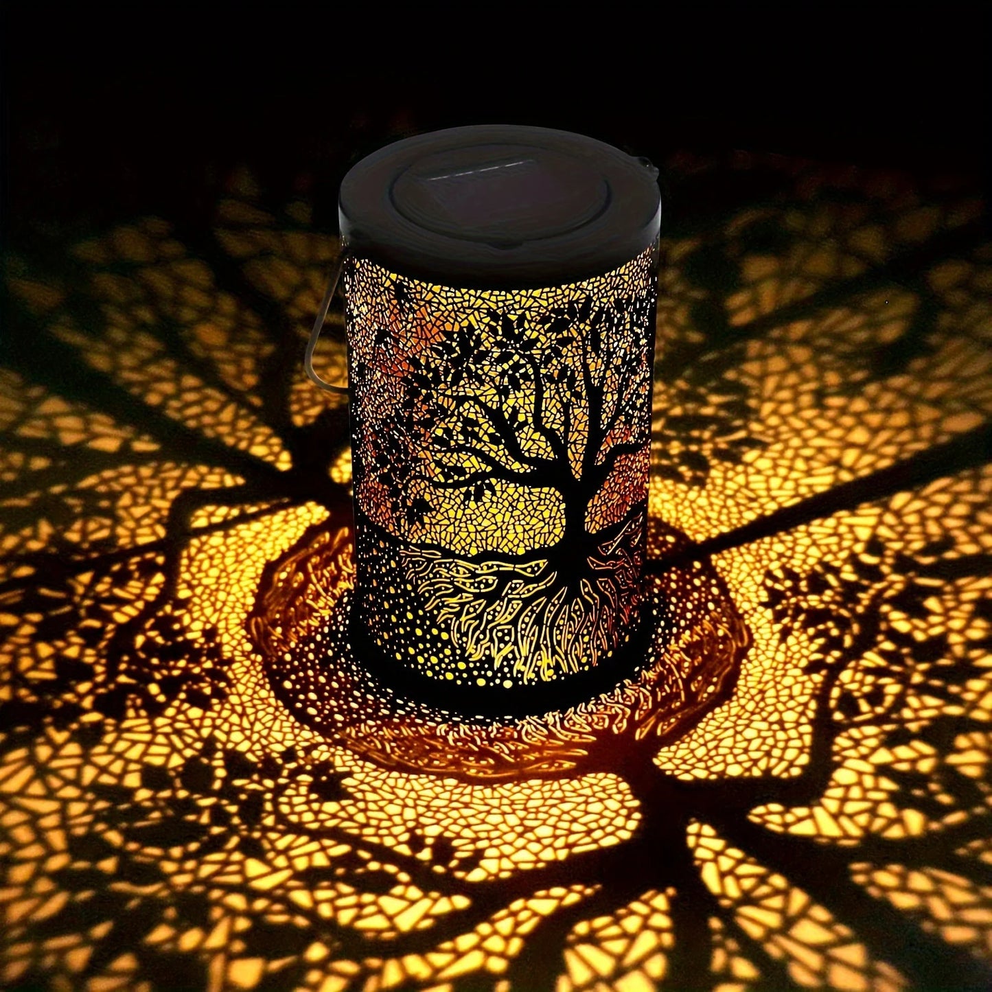 1 solar powered iron lantern, hollow design, suitable for outdoor gardens, terraces, party decorations and holiday gifts