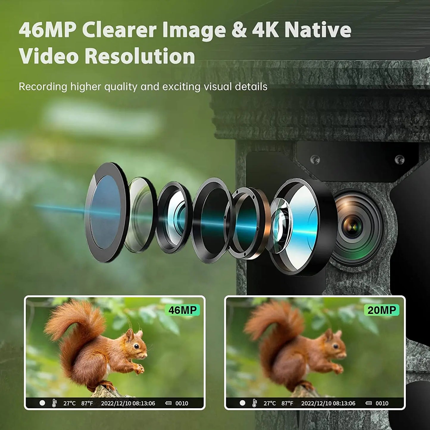 Solar Charging Hunting Camera, Outdoor Game Cam, Night Vision, 120 ° Detection, Wildlife Recording, 2K, 30MP, 4G