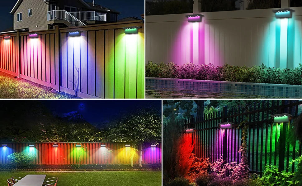 4pcs Solar Deck Lights Outdoor Stairs Fence Yard Patio Step Lamp Waterproof Led RGB Garden Terrace Guardrail Pathway Solar Light