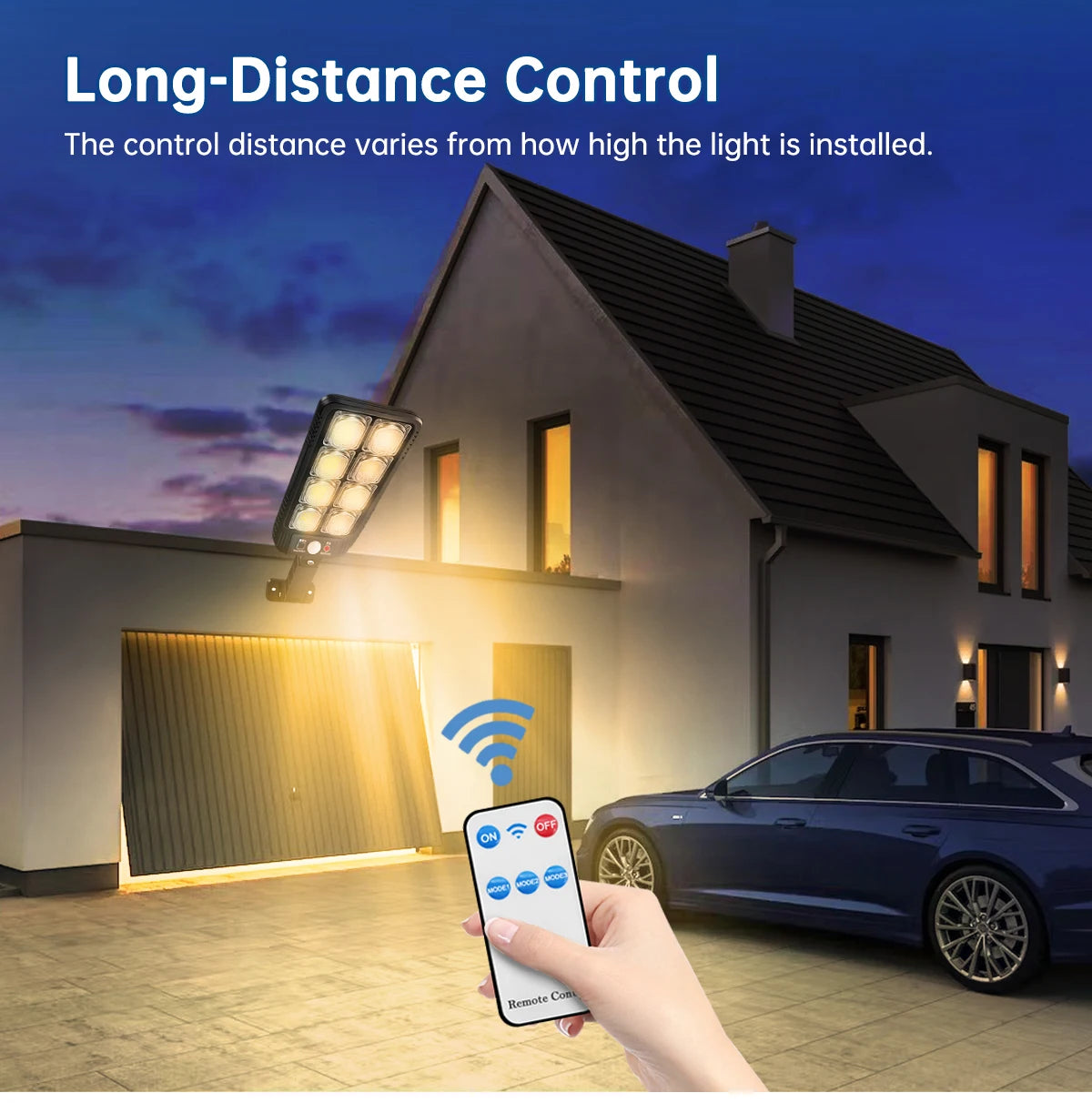 Solar Street Lights Outdoor Waterproof Solar Lamp with Remote Control 3 Working Modes IP65 Waterproof for Garden Wall Yard