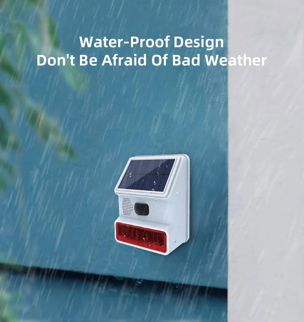 Smarsecur 433MHz Solar Outdoor Waterproof Siren with LED Flashing Light Function as Home Garage Shed Alarm System
