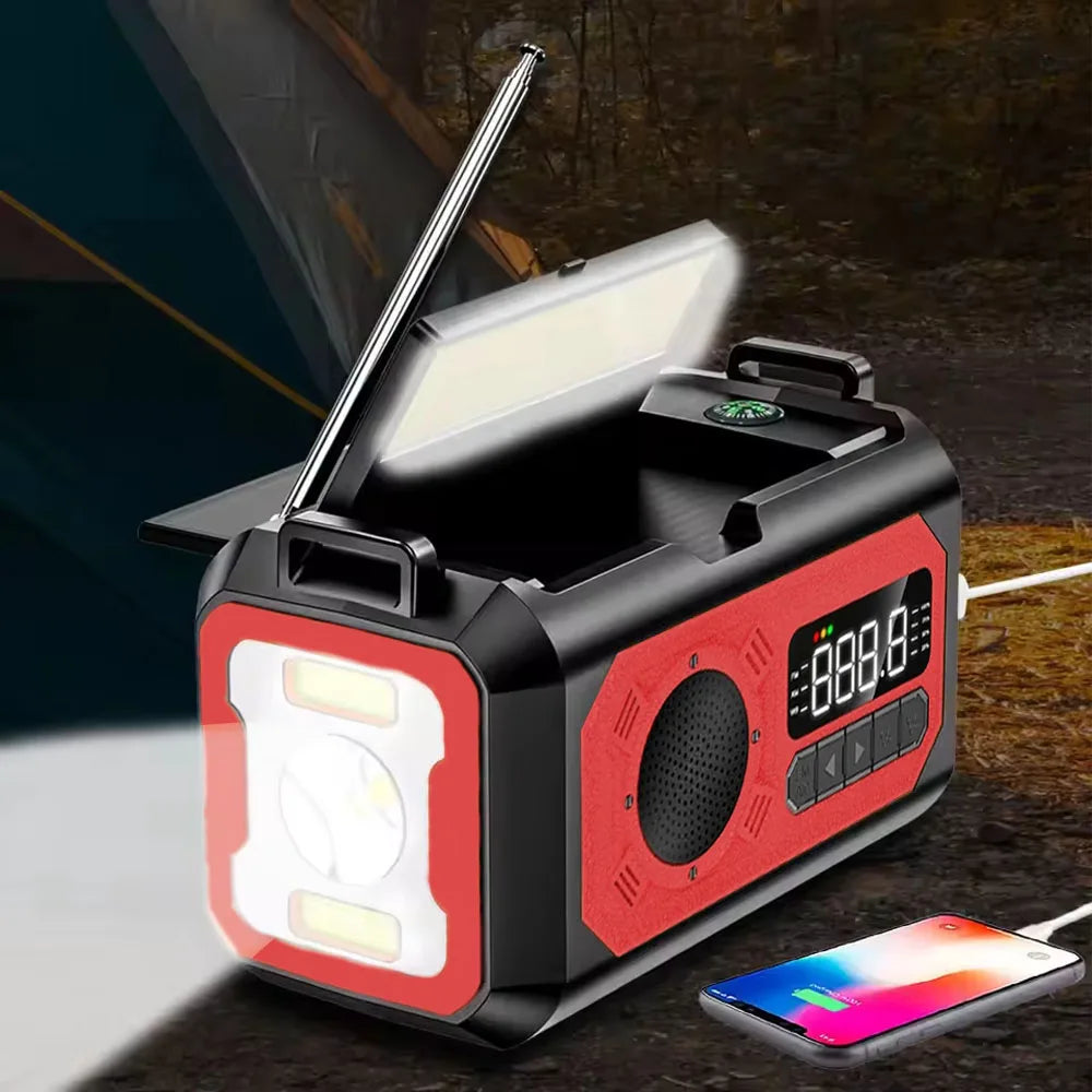 12000mAh AM/FM/NOAA Weather Radio with 2 Solar Panels Solar Hand Crank Portable Emergency Radio Reading Lamp for Outdoor Camping