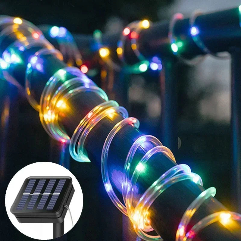 Solar Outdoor Fairy Lights LED Festoon Tube Rope String Light Summer Garden Fence Wedding Party Balcony Decoration Solar Garland