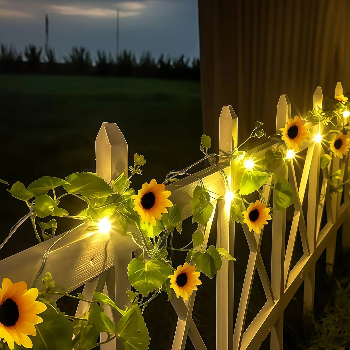 Solar Sunflower String Light LED Floral Vine Sunflower Garland Waterproof for Outdoor Fence Wedding Gardens Balcony Fairy Light