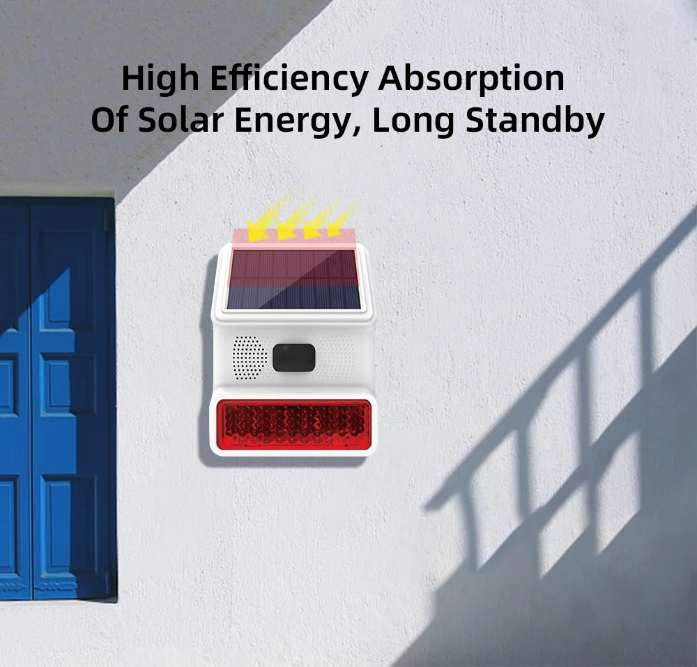 Smarsecur 433MHz Solar Outdoor Waterproof Siren with LED Flashing Light Function as Home Garage Shed Alarm System