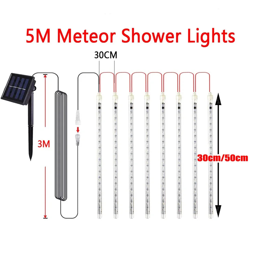 30/50cm Solar LED Meteor Shower Light Holiday String Light Waterproof Fairy Garden Decor Outdoor Led Street Garland Christmas