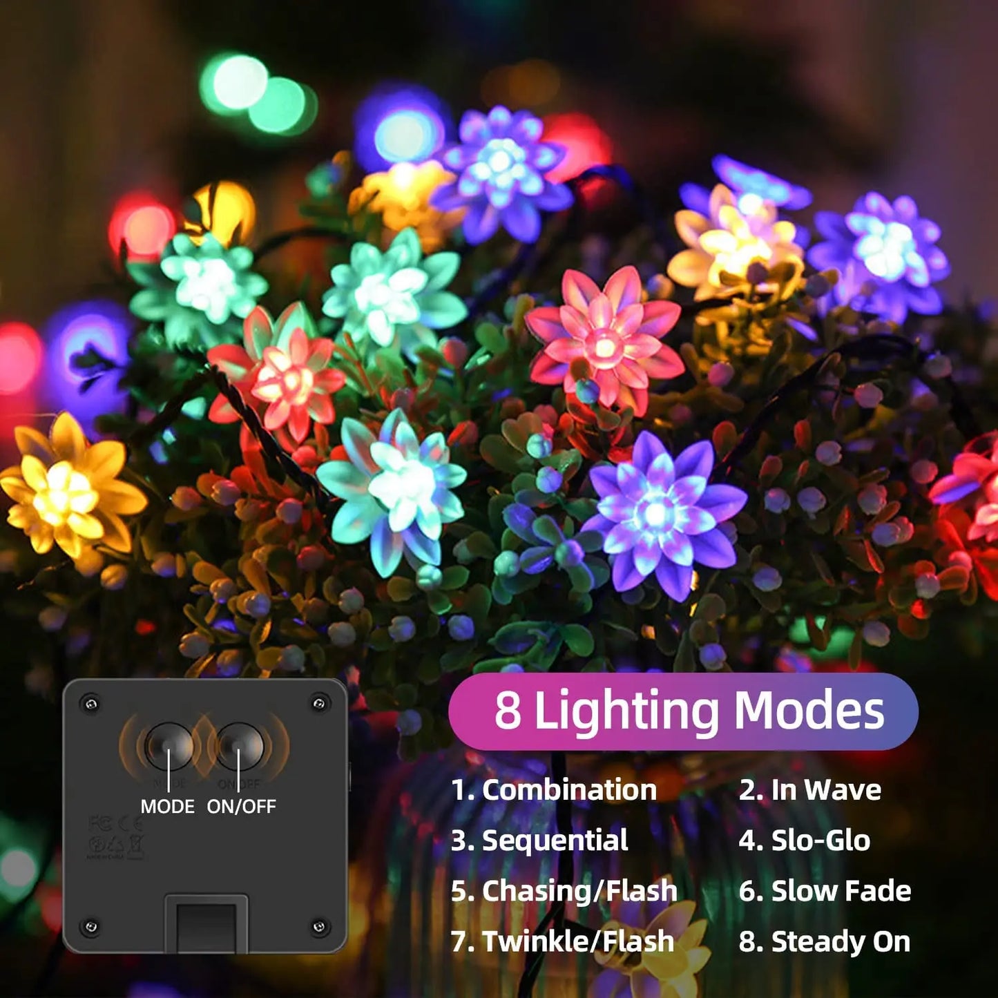 Solar flower String Lights Outdoor Waterproof, 8 Modes Lotus flower sharp Outdoor Solar Powered String Lights for Patio