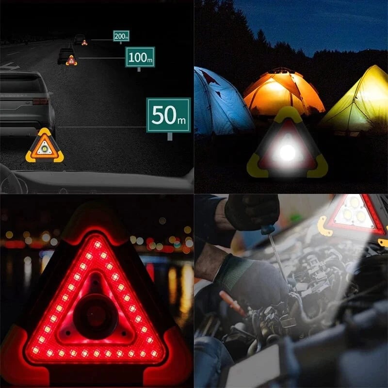 2-IN-1 Solar Emergency Triangular Roadside Warning Light Safety Emergency Breakdown Alarm Lamp Portable Flashing Light on Hand
