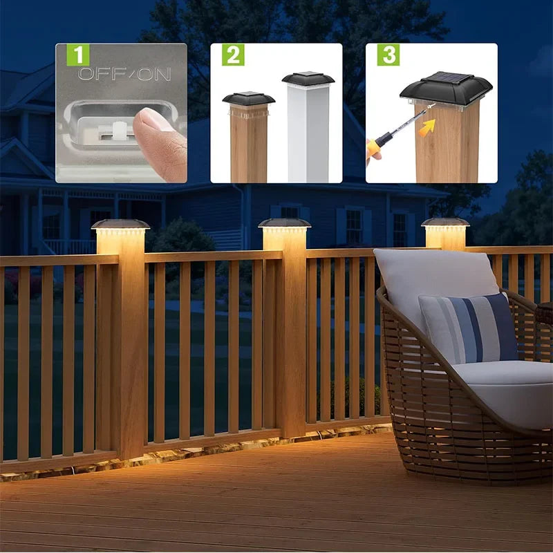 1/4 PCS LED Solar Fence Light Outdoor Waterproof Solar Light Garden Yard Fence Column Decorative Lighting for 4 Inch Wood Posts