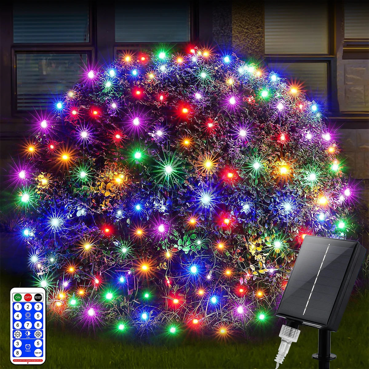 1pc Solar Net Lights Bush Net Lights Mesh Lights 8 Modes Remote Control Auto On/Off Outside Twinkle Lights For Patio Wall Roof