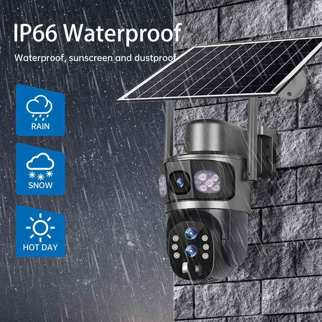 Solar Camera 4G Sim Three Screens 10X Zoom 6K 12MP Outdoor Surveillance Tracking Wireless Security Cameras Cctv Solar Power Cam