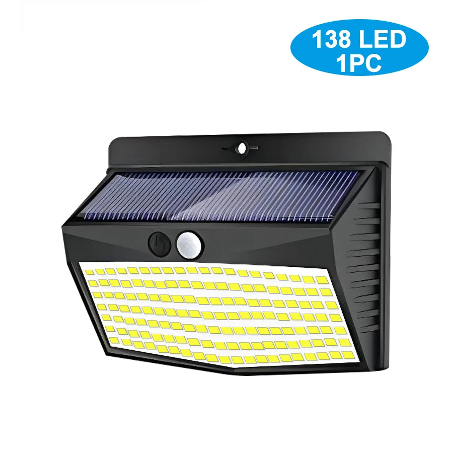 138 LED Solar Light Outdoor 4PCS Solar Wall Lamp Human Body Sensor 3 Mode Waterproof Garden Decor Street Lights Sunlight Powered