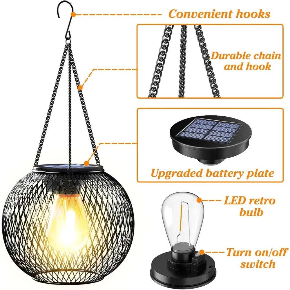 2 Pack Solar Powered Lanterns Automatic Lighting At Night with Hang Hook Design Waterproof Durable Decorative Lamp for Outdoor