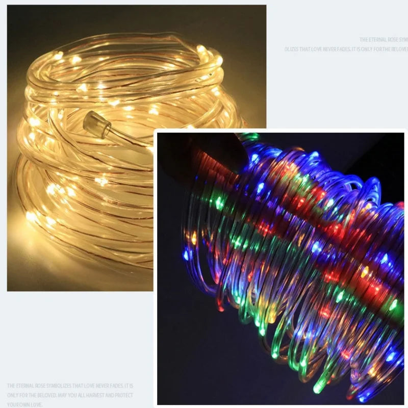 12m/7m Solar String Lights Garden Waterproof Tube Rope Lamp Christmas Garland Lights For Outdoor Holiday Decoration Lighting
