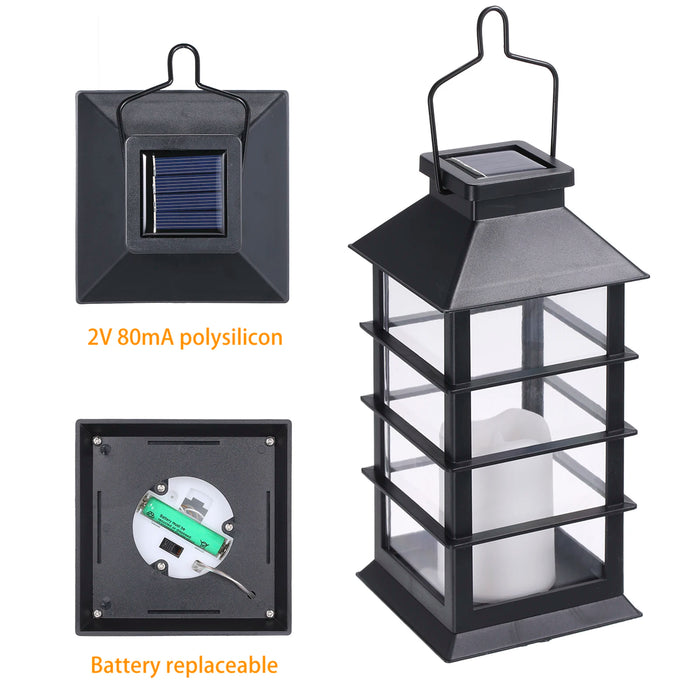 Solar Powered Lantern Light Outdoor Flickering Flame Fire Candle LED Lamp Hanging Decorative Lighting For Garden Patio Courtyard