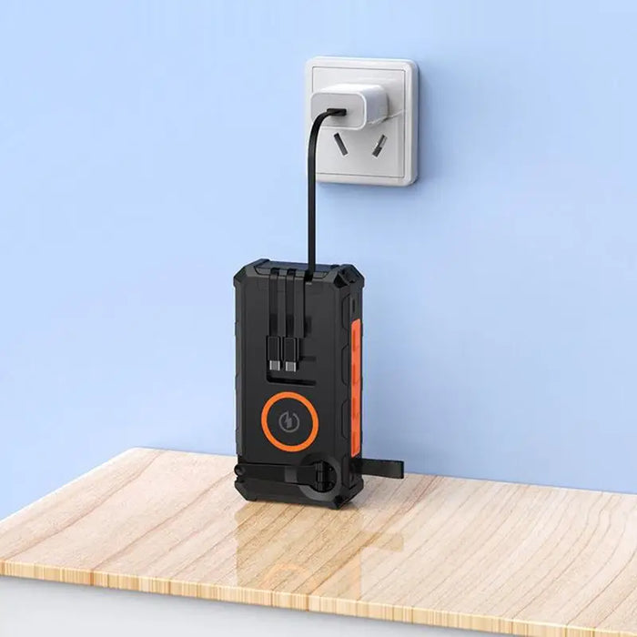 Solar Power Bank Hand-Cranked Battery Bank Charger With LED Light Foldable Powerbank Built-In SOS Alarm Function And Compass For