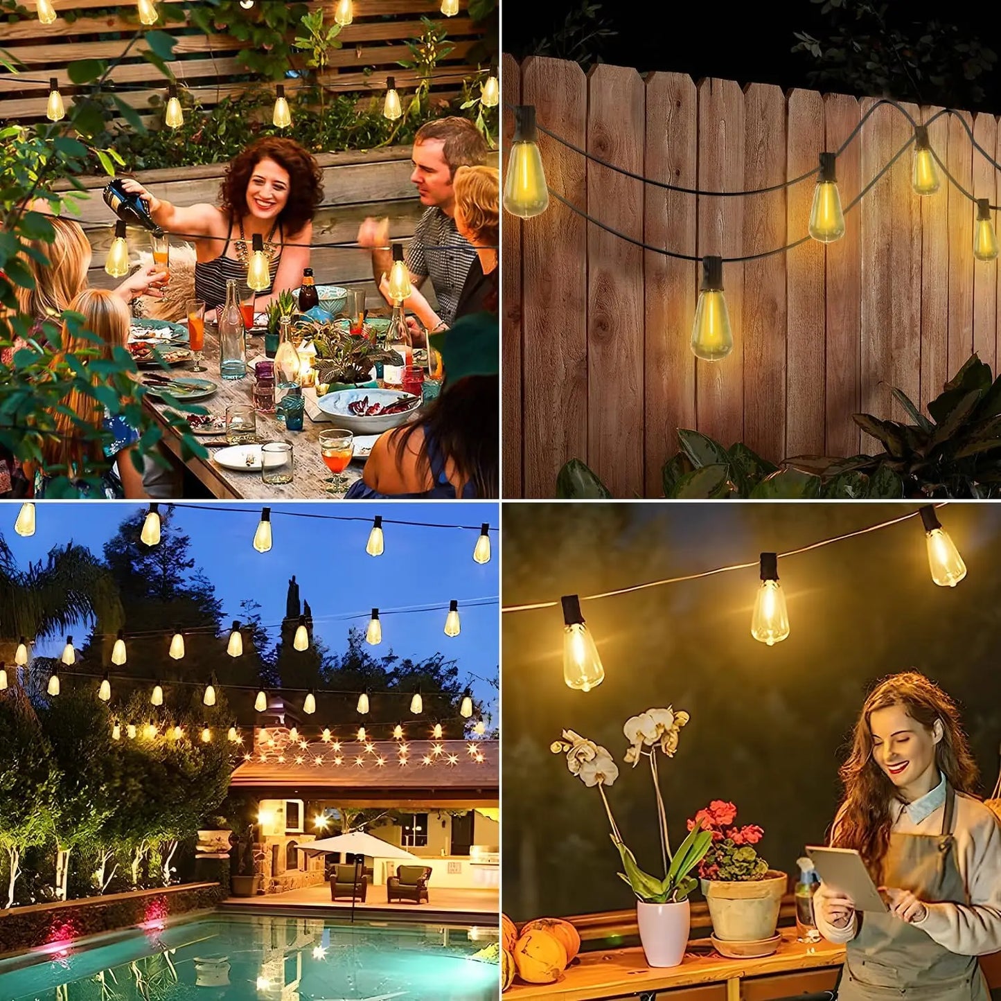 12M/9.5M Solar String Lights Outdoor with Remote, ST38 Patio Lamp & LED IP65 Shatterproof Bulbs, 8 Light Modes for Garden Party
