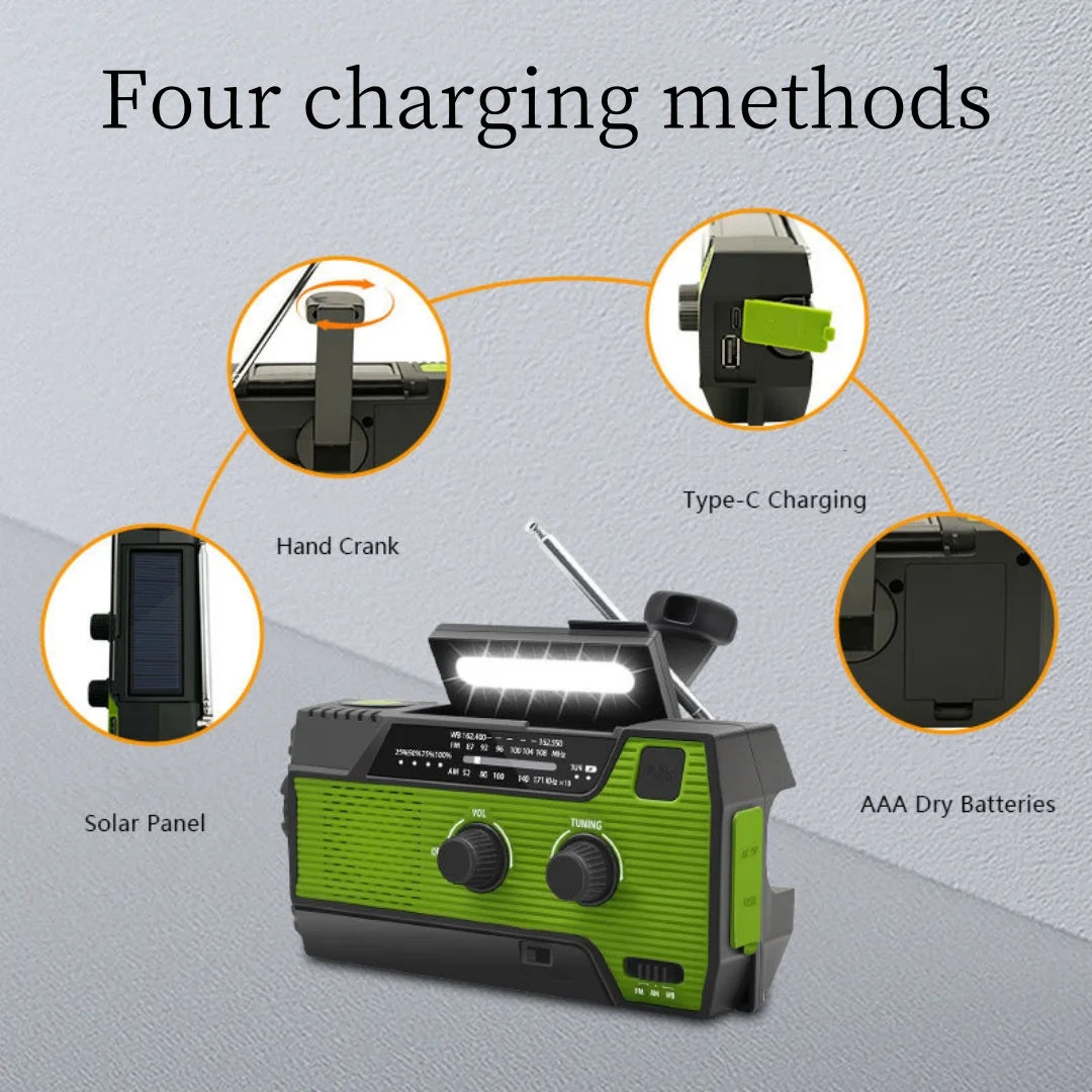 Hand Crank Solar Emergency Radio – Portable FM/AM/NOAA Weather Radio with Power Bank, Flashlight & Phone Charger