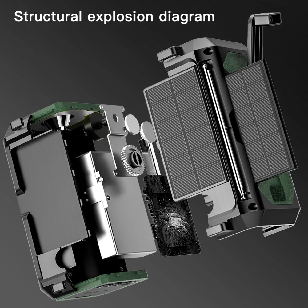 Solar Hand Crank 12000mAh Multifunction Emergency Weather Radio Reading Lamp Power Bank SOS Alarm Radio Receiver