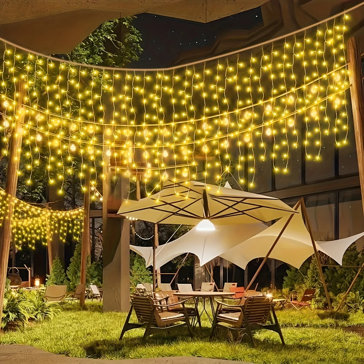 Solar Christmas String Light Outdoor Waterproof Garden Decor 96 Leds Curtain Lamp for Windows Stairs Wedding Home Fairy Light