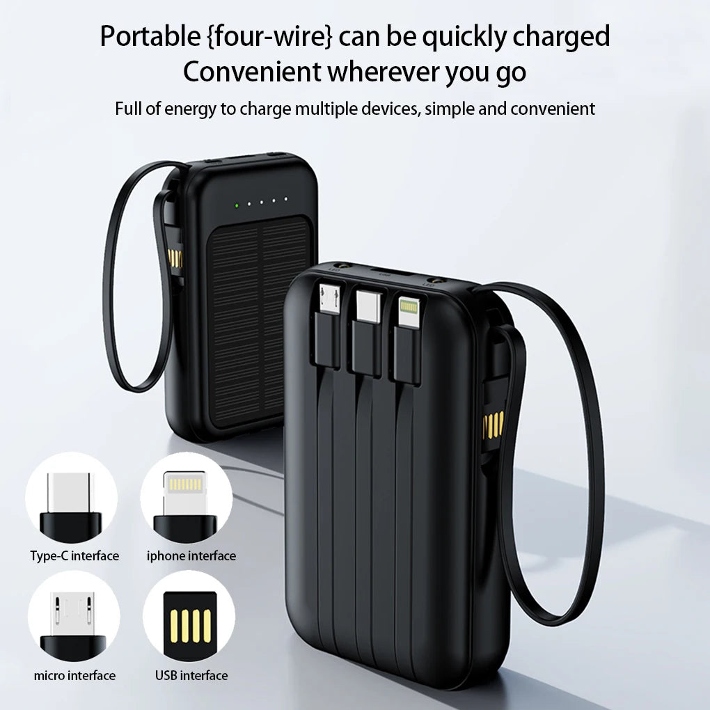 20000mAh High Capacity Solar Power Bank External Charger Powerbank LED Light New Solar Charger Built Cables 2 USB Ports
