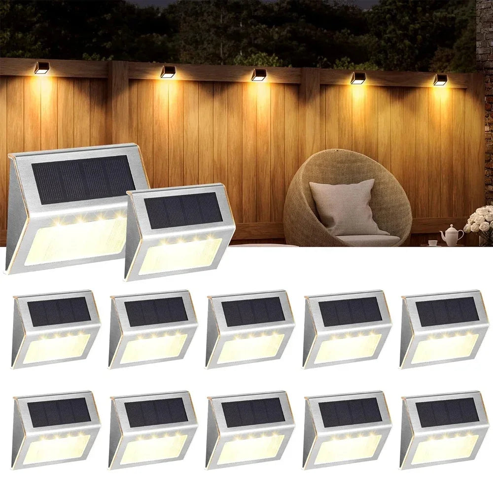 Solar Step Lights, Pack Waterproof Solar Deck Fence Stainless Steel Outdoor Light for Garden, Yard, Deck Decor Lighting