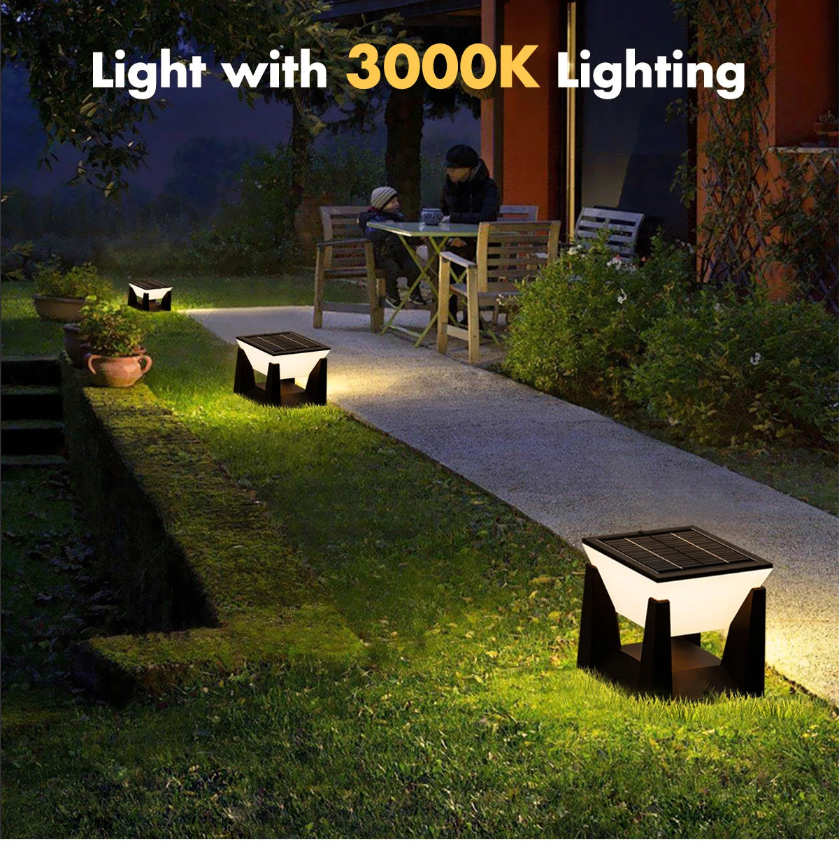 Solar Post Cap Lights Outdoor IP65 Waterproof LED Pillar Lamp Fixtures for Gate Post Fence Deck with 2 Levels Brightness Dusk to