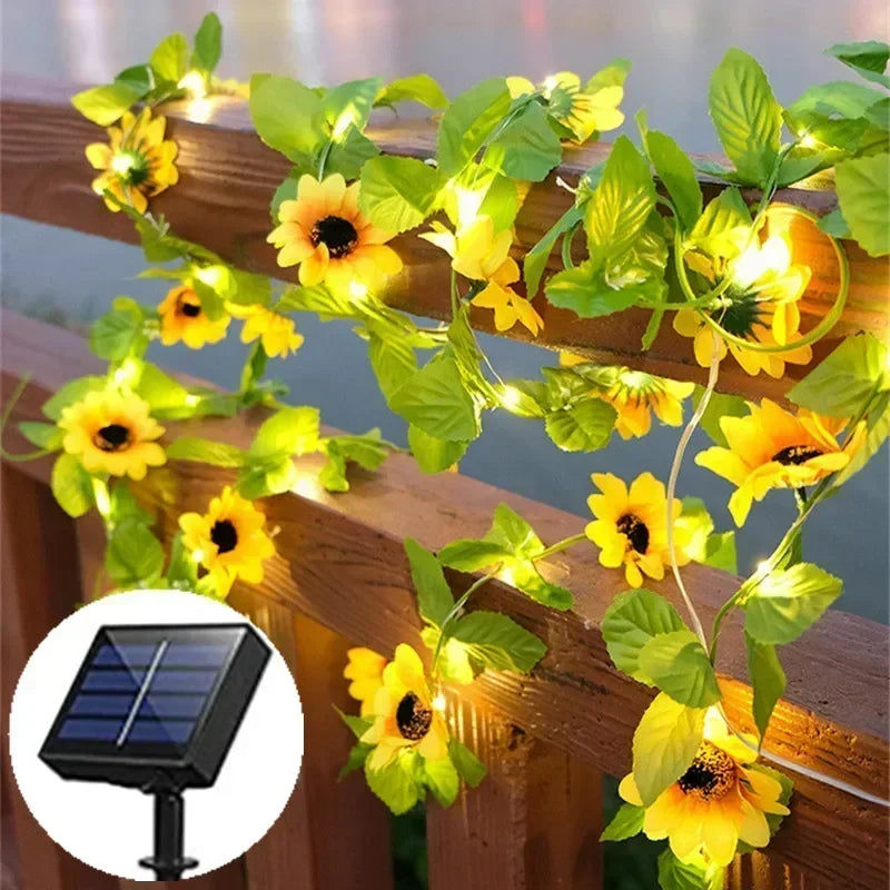 Solar Artificial Leaf LED String Lights Sunflower Maple Leaf Watermelon leaf Outdoor Light Up Garden Parterre Beach Decoration