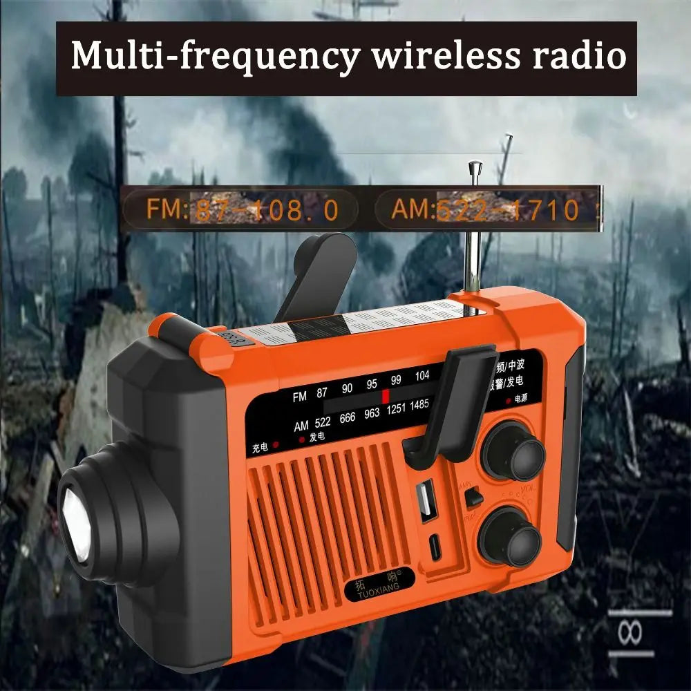 With Flashlight Solar Power Emergency Radio Reading Light Power Bank Hand Crank Radio USB Charging SOS Alarm AM/FM Radio