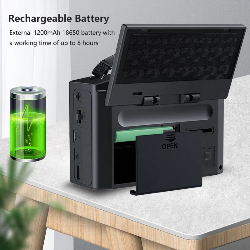 Portable FM AM SW Radio Rechargeable Outdoor Solar Full Band High Sensitivity Radio with LED Illumination and Wireless Speakers