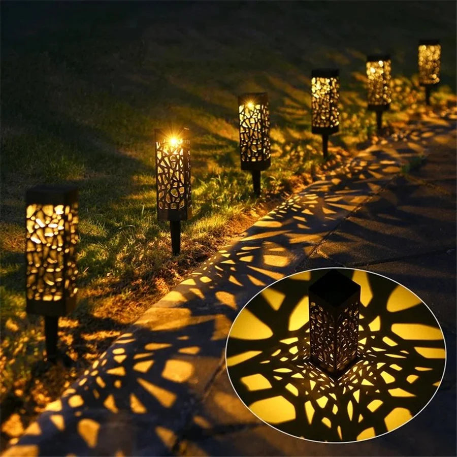 New 2/4/6pcs Solar Garden Light Waterproof Hollowing Out Patio Pathway Lawn Landscape Lamps Home Decoration Outdoor Solar Lights