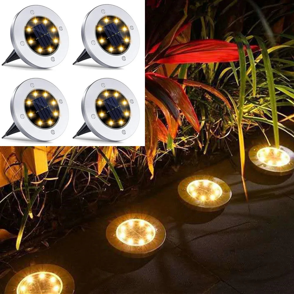 4 Pcs 8LED Solar Power Disk Light Outdoor Garden Solar Underground Light Deck Light Spotlight Buried Solar Led Lamp