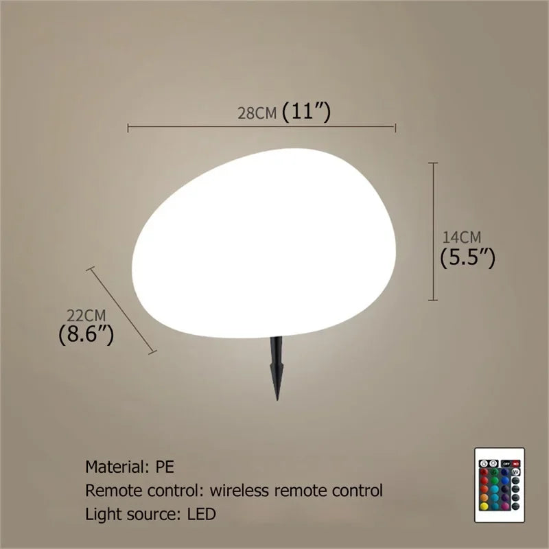 Solar Garden Lights Led Modern Creative White Stones Shape Waterproof IP65 with Remote Control Decor Home Courtyard Lawn Lamp