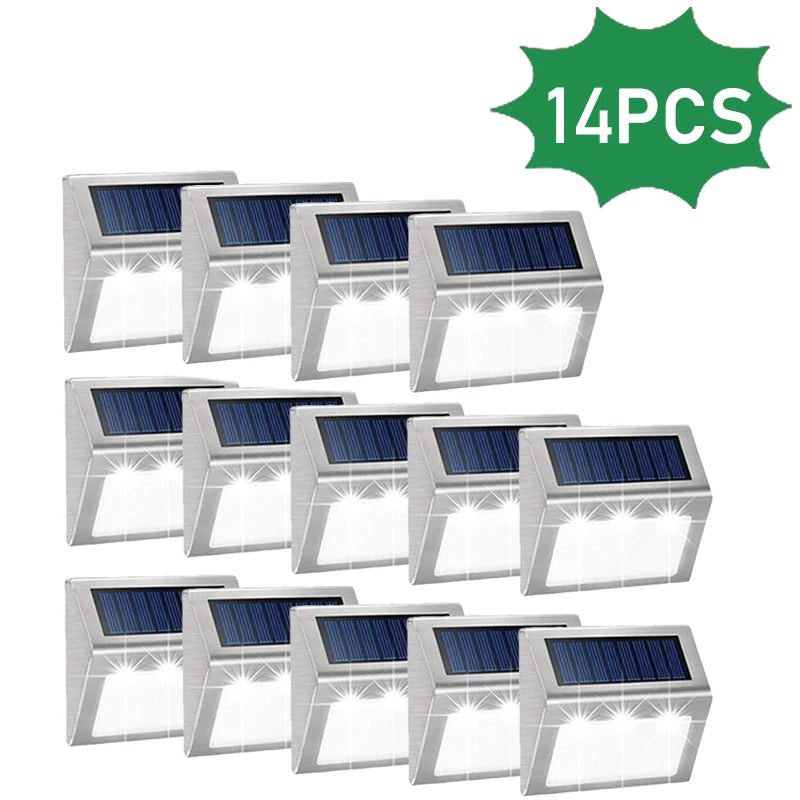 Solar Powered Deck Lights Waterproof Light Stainless Steel Security Wall Lamps for Step Walkway Patio Garden Pathway