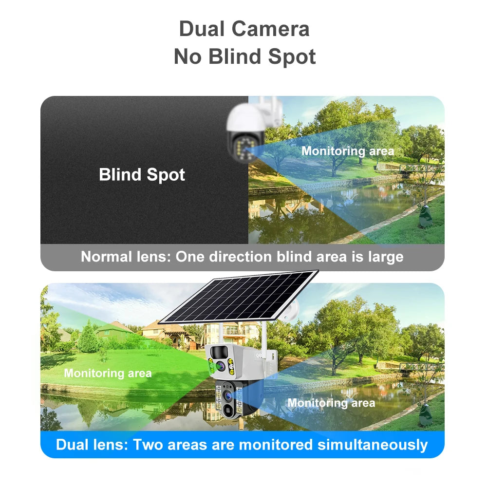 WiFi Solar Camera Dual Lens Security Protection IP 8MP HD Night Vision Outdoor Waterproof Smart Home Video Surveillance Camera