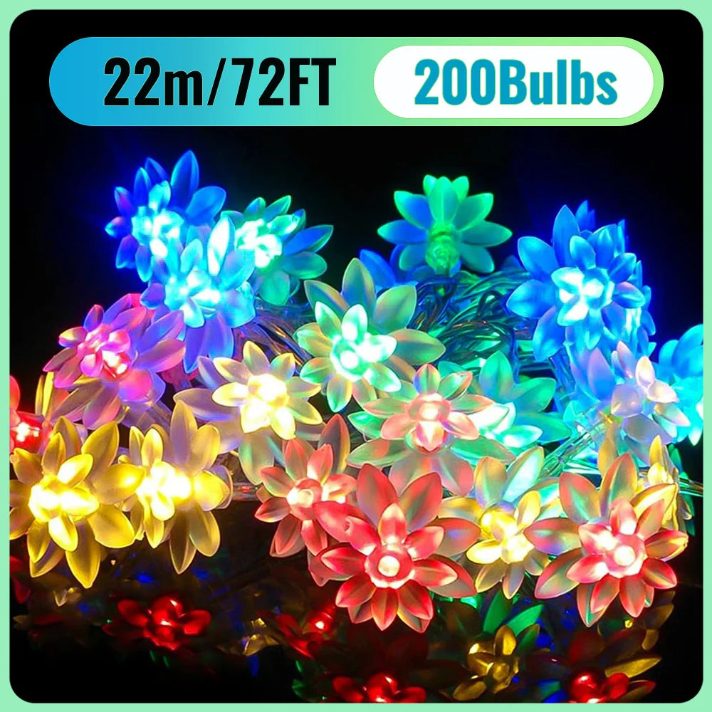 Solar flower String Lights Outdoor Waterproof, 8 Modes Lotus flower sharp Outdoor Solar Powered String Lights for Patio