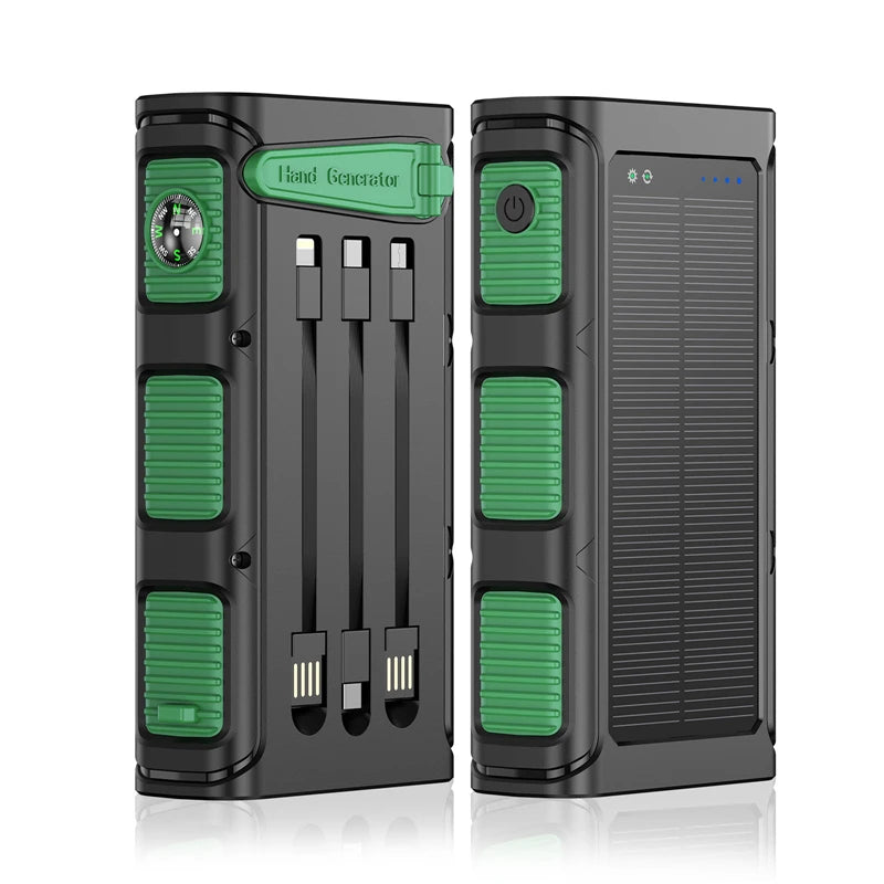 30000mAh Hand Crank Solar Power Bank PD 20W External Battery Fast Charging Powerbank for iPhone 14 Xiaomi Portable Solar Charger