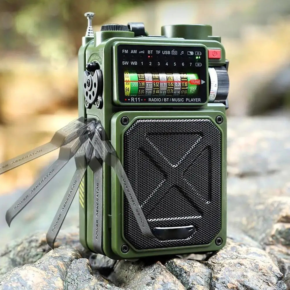 Portable Bluetooth Solar Radio USB Playback TF Card Solar Power Bank Hand-cranked Flashlight Full-band Radio Camping Accessories
