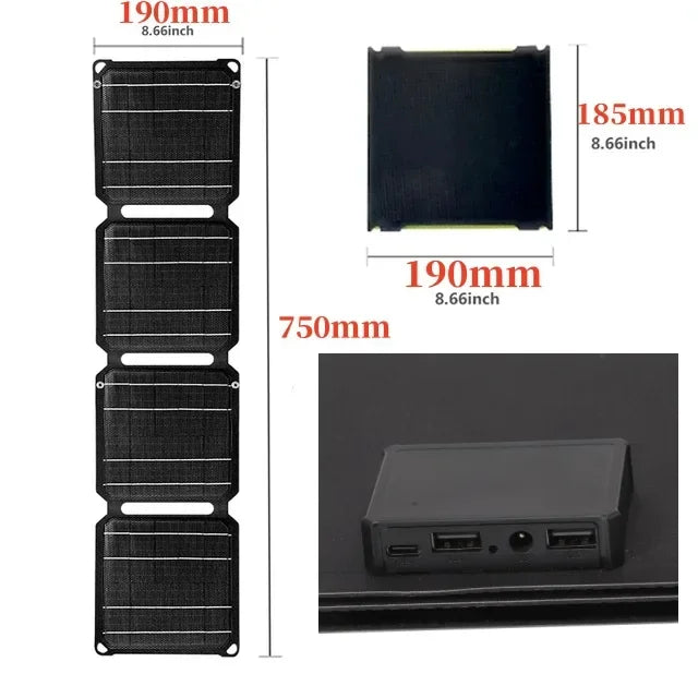 Outdoor 100W Portable Solar Panel 5V 9V 12V Foldable Solar Cell Phone Charger PD+USB For Camping Travel Fishing Power Station