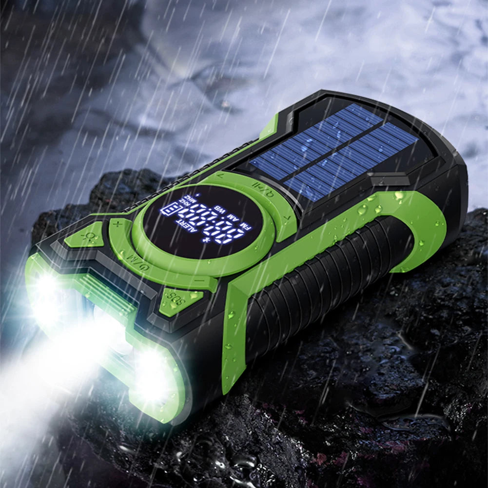 Solar Emergency Weather Radio Waterproof Hand Crank Weather Alert Radio 5000mAh Bluetooth-Compatible5.3 LED Flashlight SOS Alarm