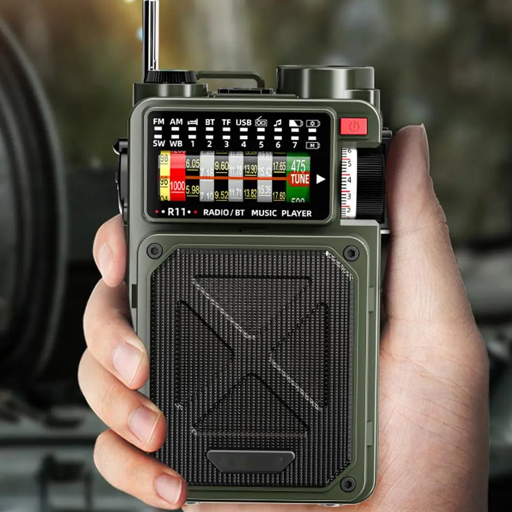 Portable Bluetooth Solar Radio USB Playback TF Card Solar Power Bank Hand-cranked Flashlight Full-band Radio Camping Accessories