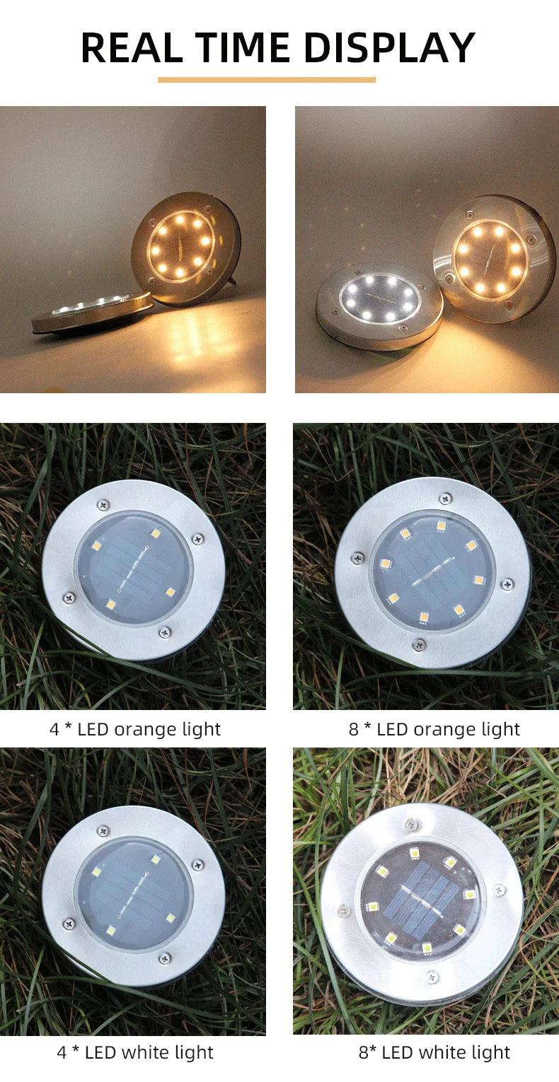 4PCS Solar LED Floor Lamp 4LED/8LED Outdoor Lawn Light Waterproof Underground Lamps for Lawn Decoration Garden Terrace Courtyard