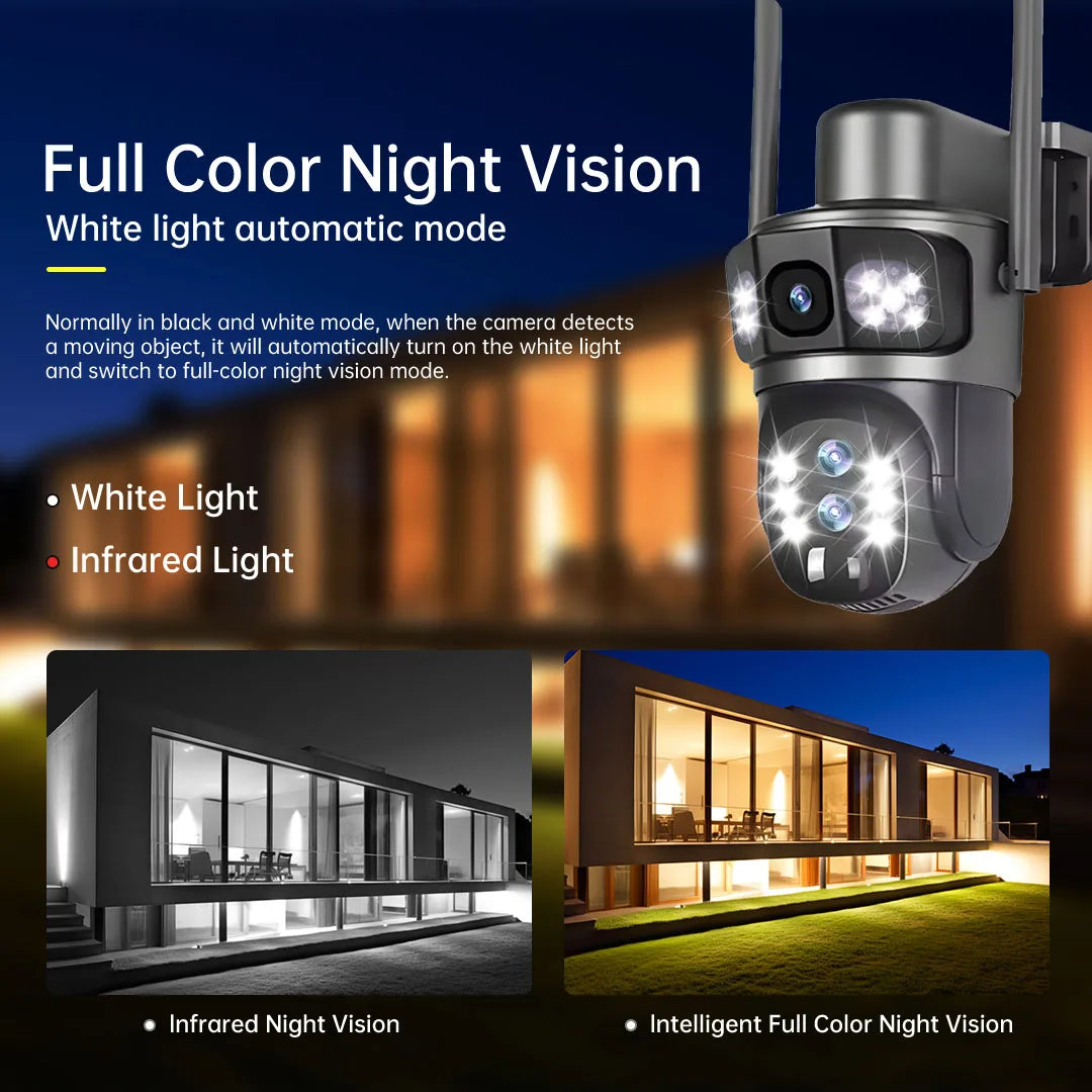 Solar Camera 4G Sim Three Screens 10X Zoom 6K 12MP Outdoor Surveillance Tracking Wireless Security Cameras Cctv Solar Power Cam