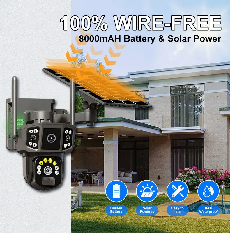 4G sim solar camera,4K dual lens, 10X,outdoor security network camera,wireless WIFI solar closed-circuit television,V380