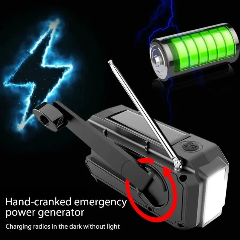 Portable Radio with Flashlights Durable Solar Powered Hand-Cranked Radio Wind Up Solar Radio for Outdoor Camping Survival